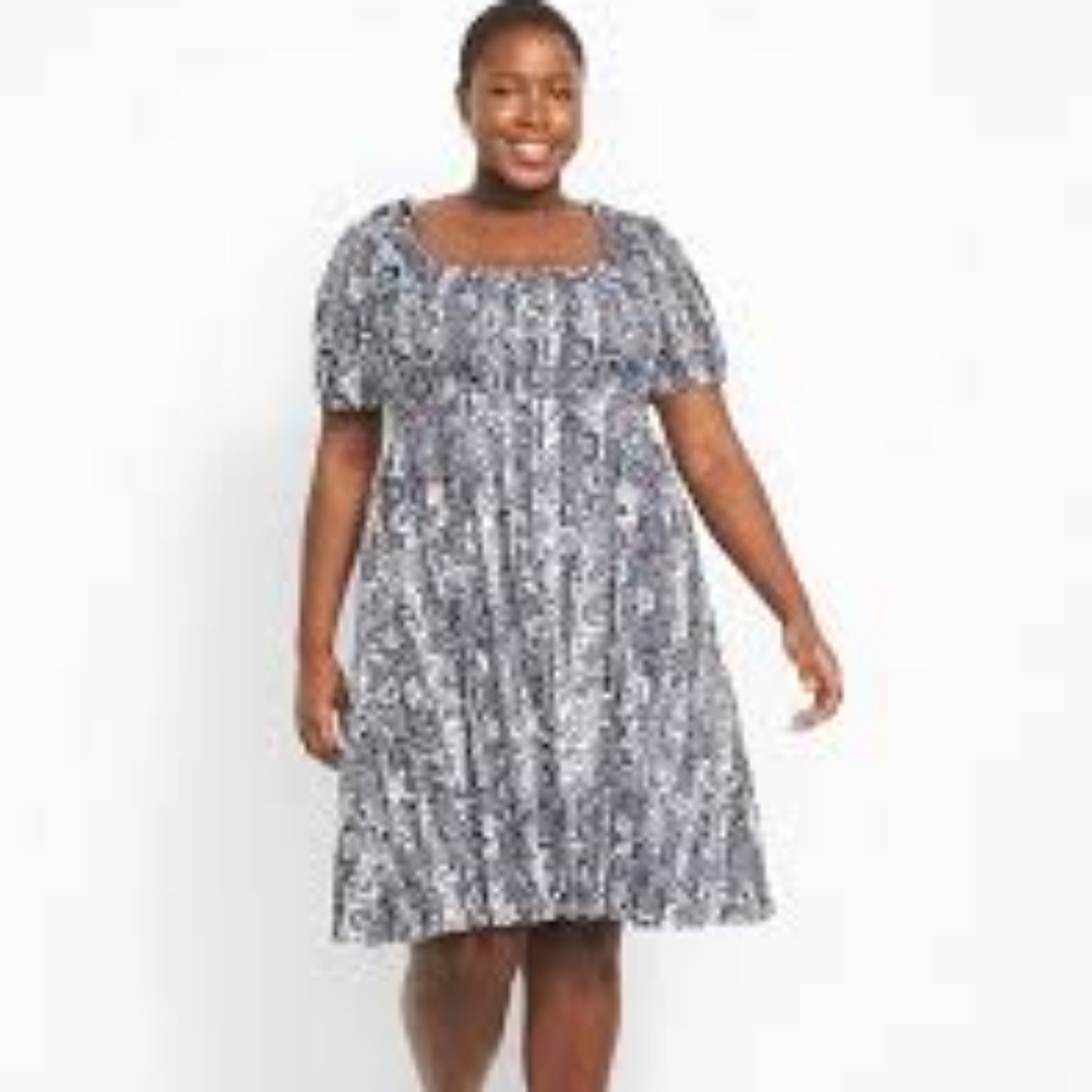 LAST CHANCE! Lane Bryant Navy and White Smocked Bodice Fit And Flare Dress